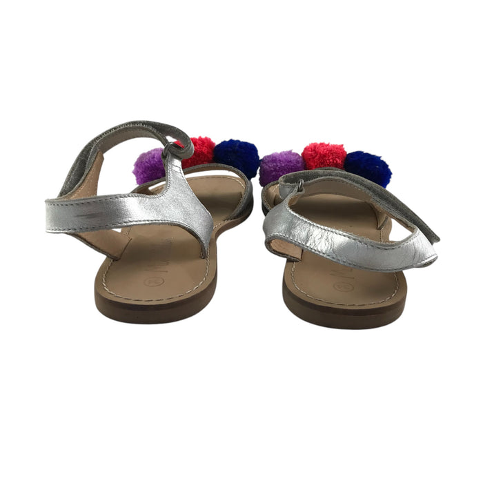 Mini Boden size UK 2 silver straps pom pom sandals