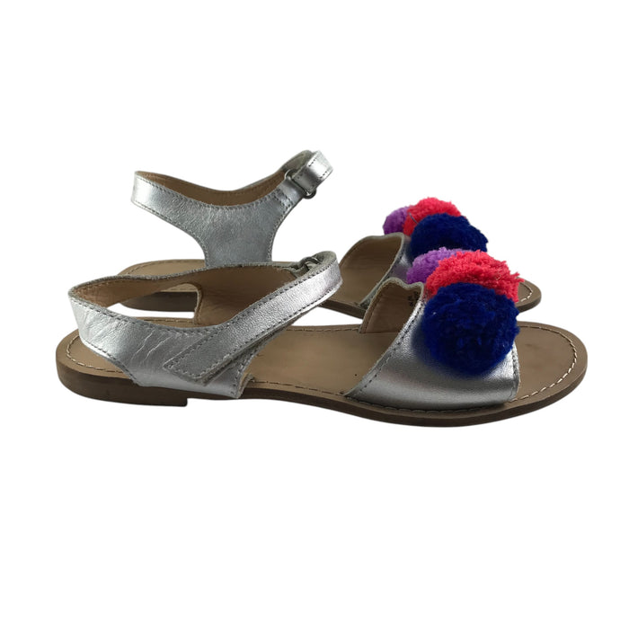 Mini Boden size UK 2 silver straps pom pom sandals