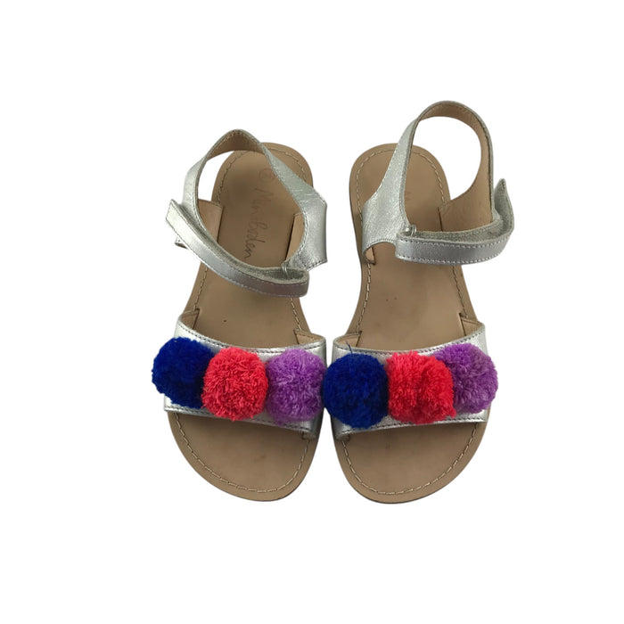 Mini Boden size UK 2 silver straps pom pom sandals