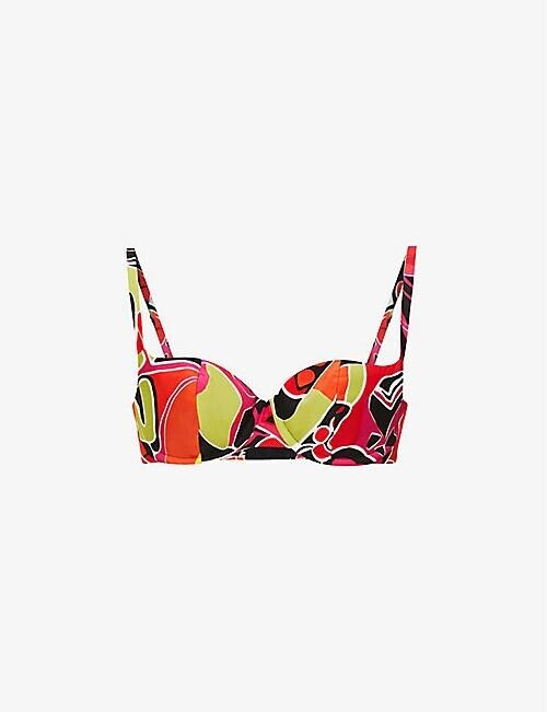 MIRROR PALAIS Abstract Print Underwired Silk Balconette Bra Top - House Of Huntington
