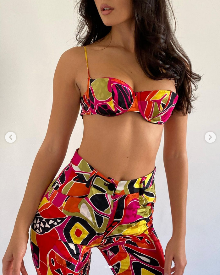 MIRROR PALAIS Abstract Print Underwired Silk Balconette Bra Top - House Of Huntington