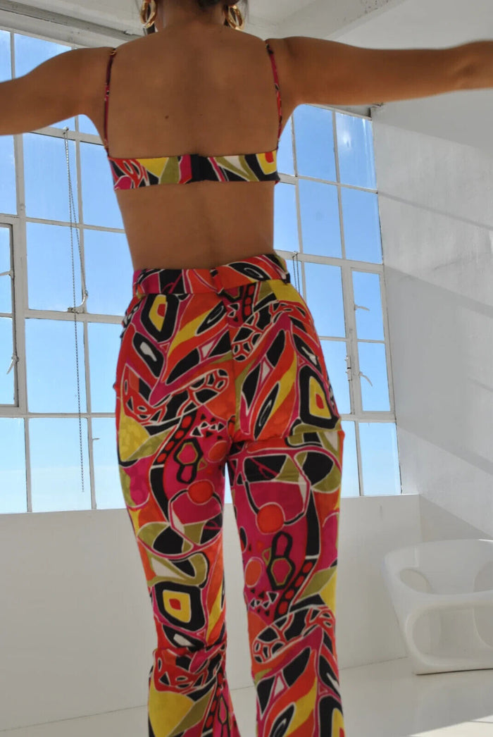 MIRROR PALAIS Abstract Print Underwired Silk Balconette Bra Top - House Of Huntington