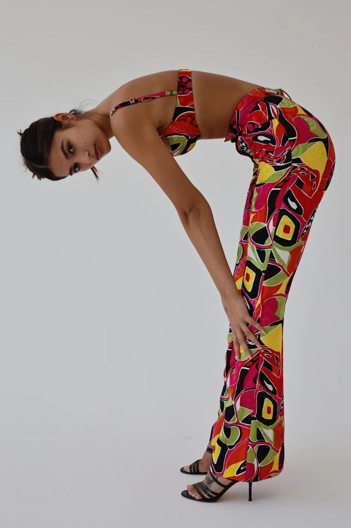 MIRROR PALAIS Abstract Print Underwired Silk Balconette Bra Top - House Of Huntington