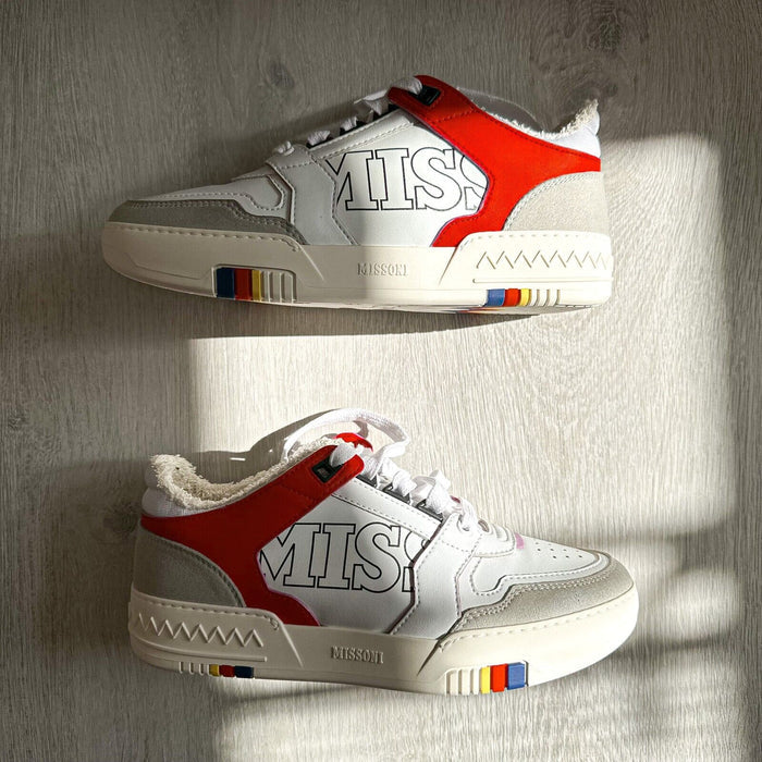 MISSONI Logo 90 White Red Trainers Sneakers + Chevron Bag
