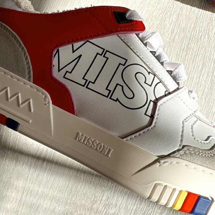 MISSONI Logo 90 White Red Trainers Sneakers + Chevron Bag