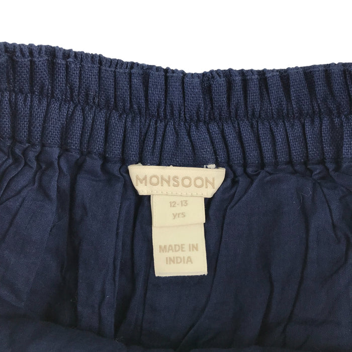 Monsoon 12-13 years navy blue embroidered pattern cotton shorts