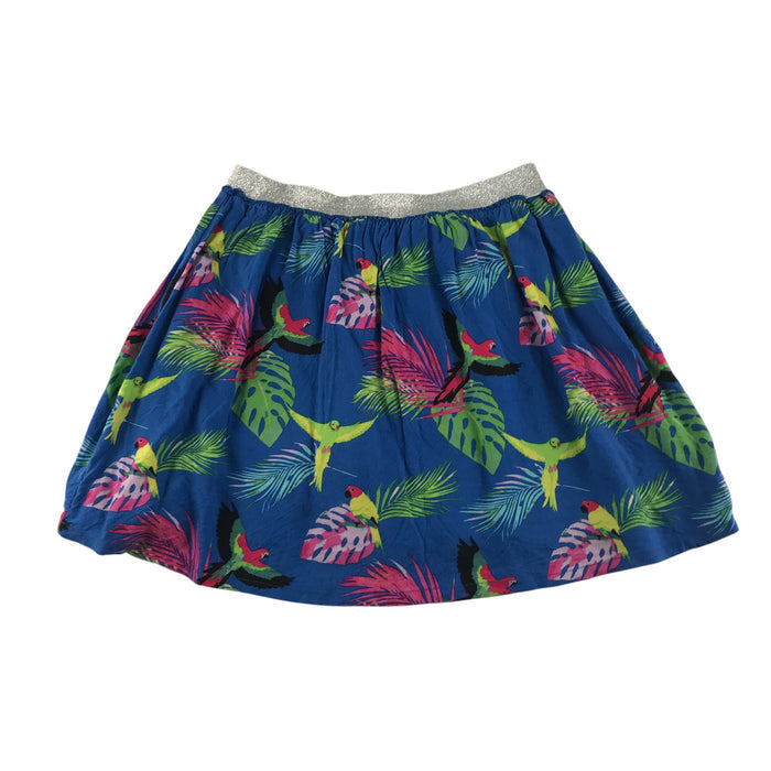 Mountain Warehouse skirt 7-8 years blue floral bird graphic design with silver glittery waist band