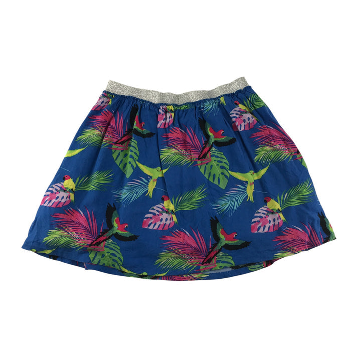 Mountain Warehouse skirt 7-8 years blue floral bird graphic design with silver glittery waist band
