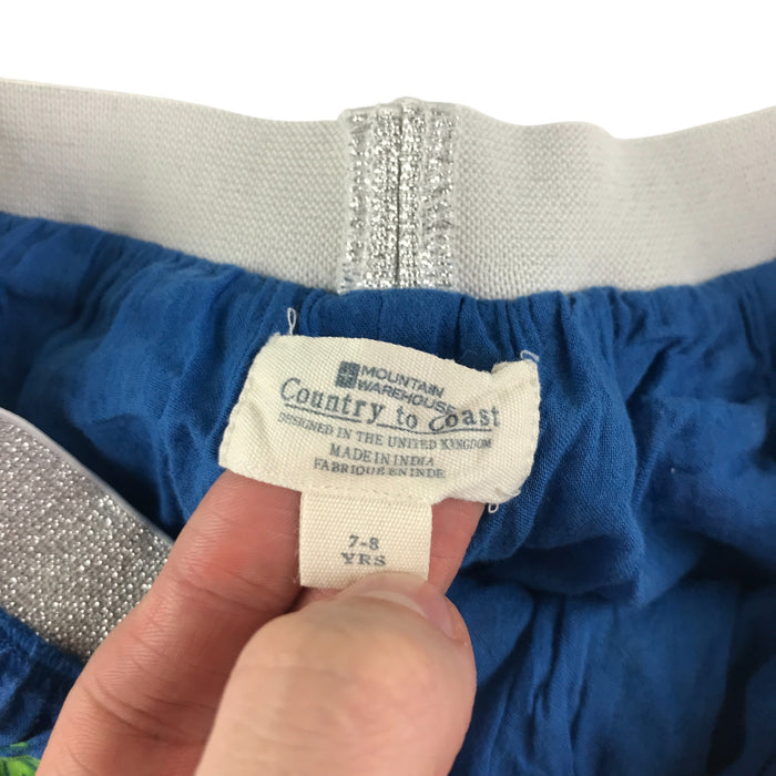 Mountain Warehouse skirt 7-8 years blue floral bird graphic design with silver glittery waist band