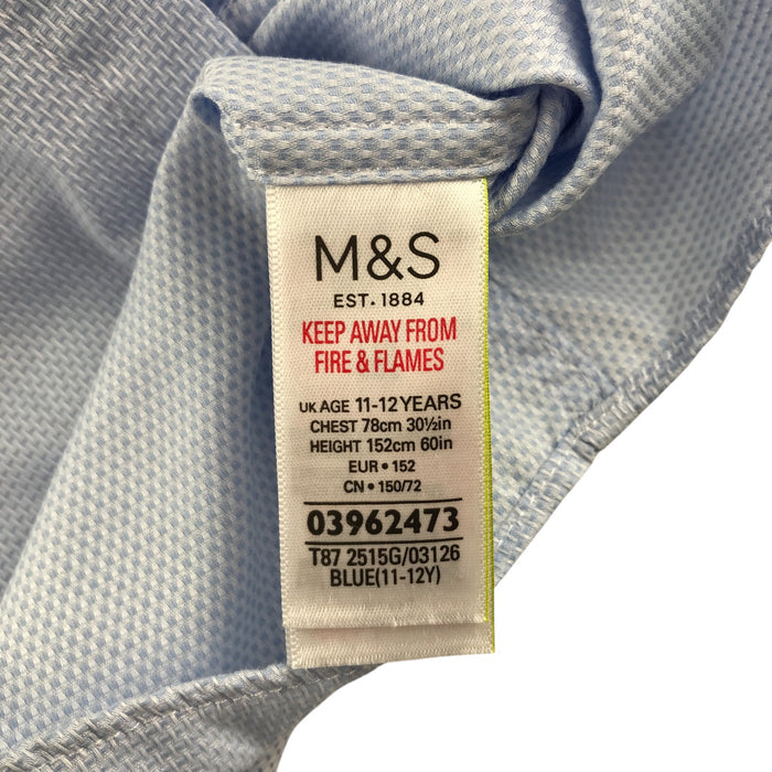 M&S 11-12 years light blue plain buttoned cotton shirt