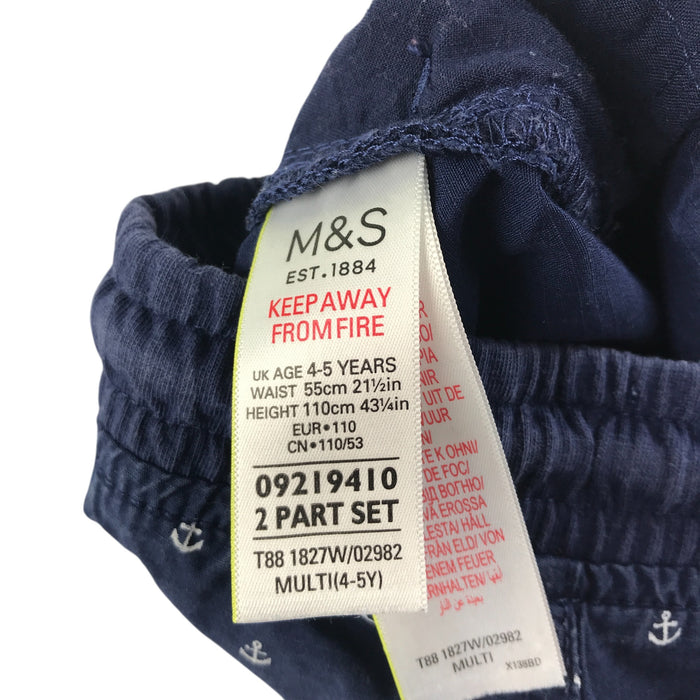 M&S 4-5 years navy sea anchor print cotton shorts