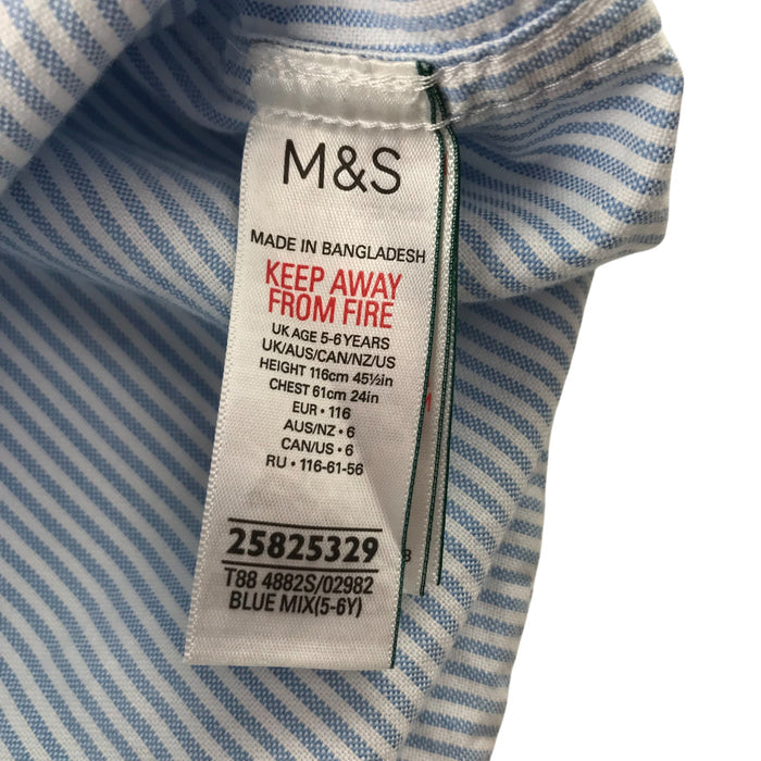 M&S 5-6 years blue and white striped buttoned shirt