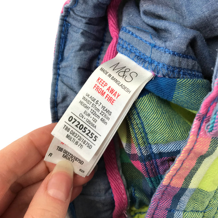 M&S 6 years yellow checked adjustable waist cargo style shorts