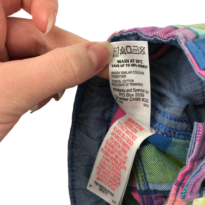 M&S 6 years yellow checked adjustable waist cargo style shorts