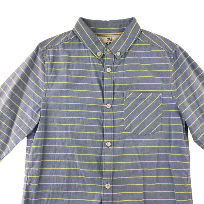 M&S 7-8 years blue yellow striped buttoned cotton shirt