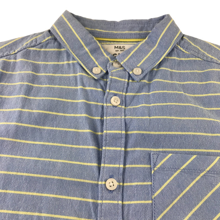 M&S 7-8 years blue yellow striped buttoned cotton shirt