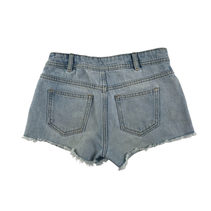 M&S 8-9 years blue floral embroidery demin ripped hem cotton shorts