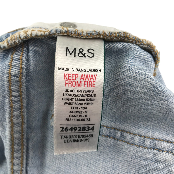 M&S 8-9 years blue floral embroidery demin ripped hem cotton shorts