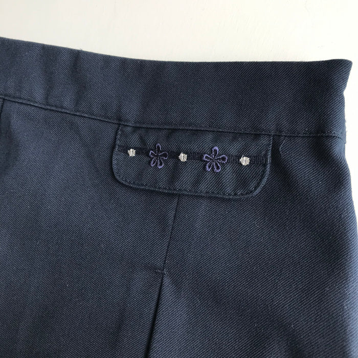 M&S 8-9 years girls navy foral detail adjustable waistband school skirt
