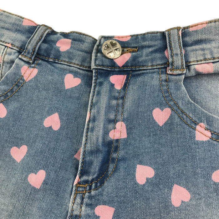 M&S 9-10 years blue denim with pink hearts shorts