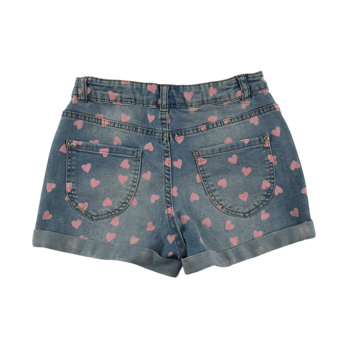 M&S 9-10 years blue denim with pink hearts shorts