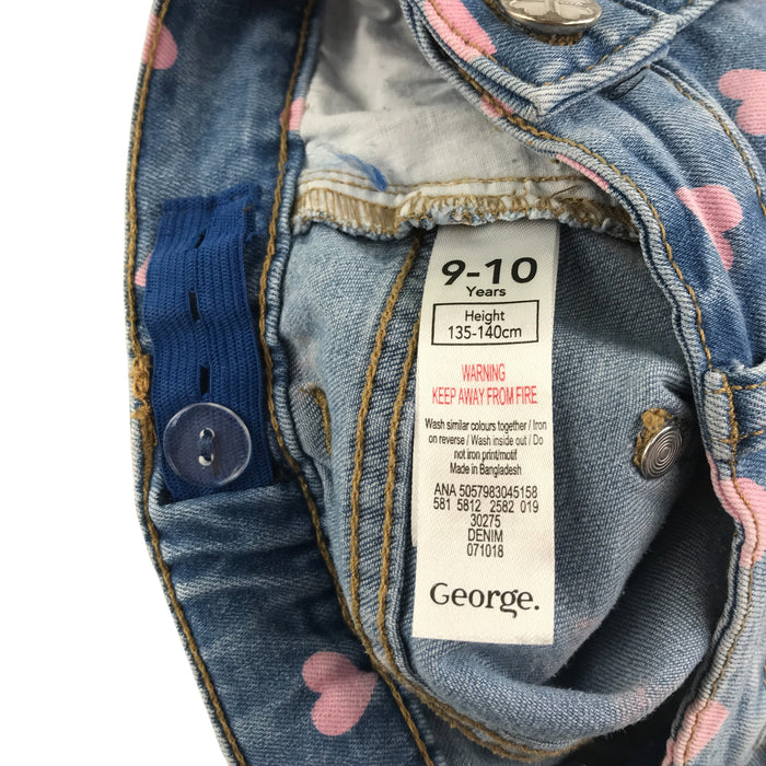 M&S 9-10 years blue denim with pink hearts shorts