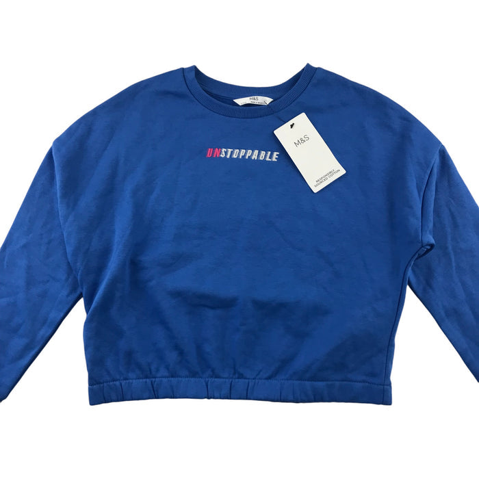 M&S 9-10 years blue unstoppable print cropped sweater