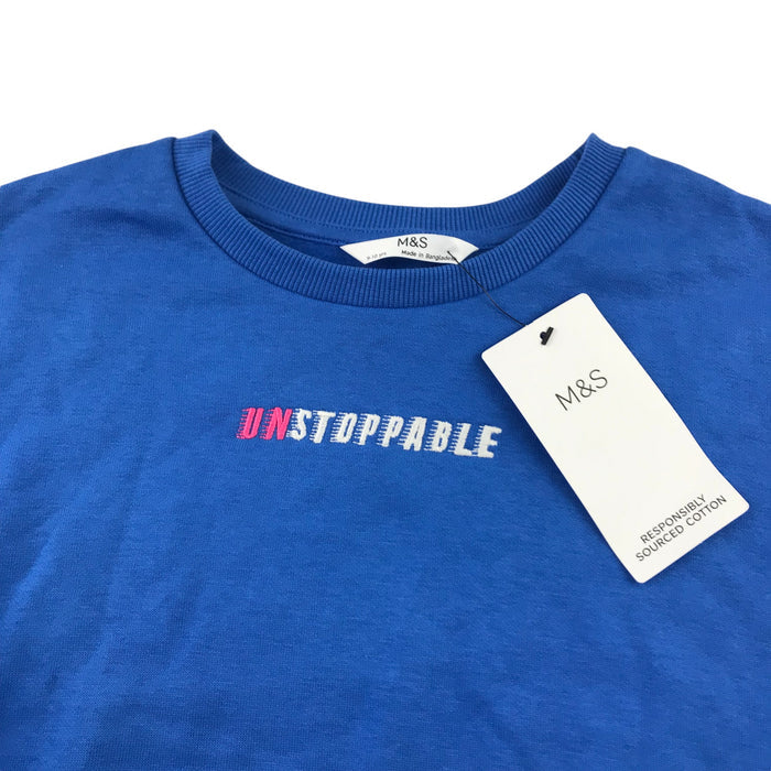 M&S 9-10 years blue unstoppable print cropped sweater
