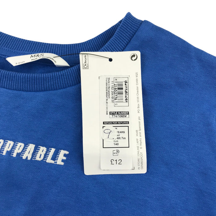M&S 9-10 years blue unstoppable print cropped sweater