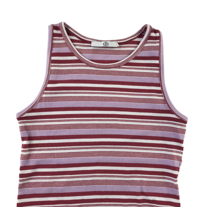 M&S 9-10 years burgundy lilac white stripy tank top