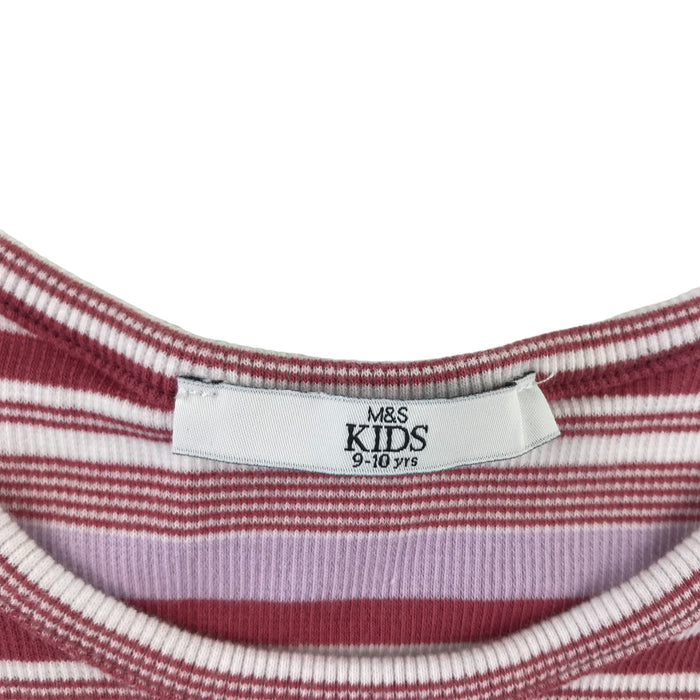 M&S 9-10 years burgundy lilac white stripy tank top