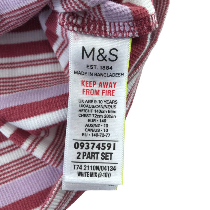 M&S 9-10 years burgundy lilac white stripy tank top