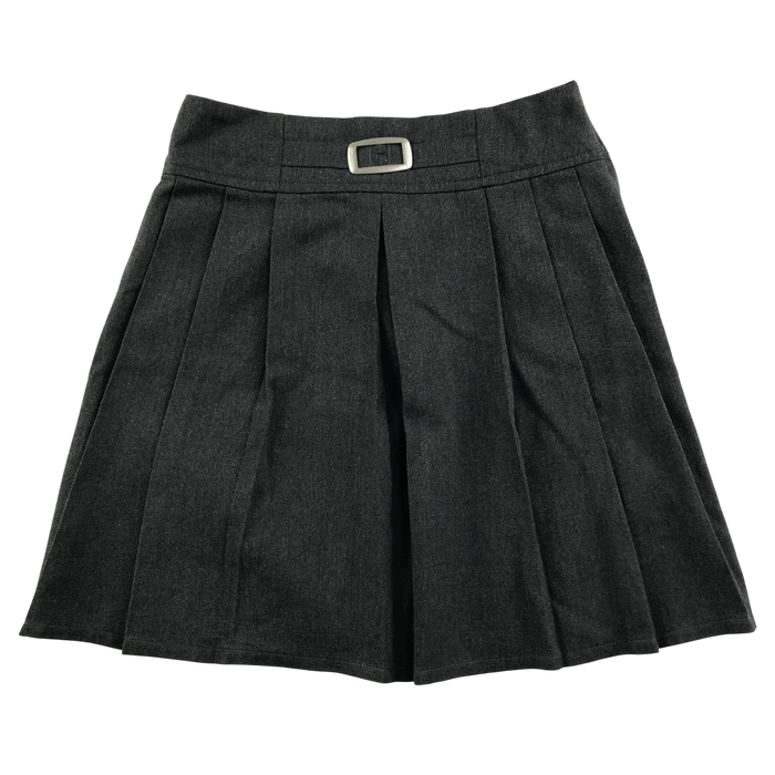 M&S girls grey adjustable pleated buckle detail school skirt