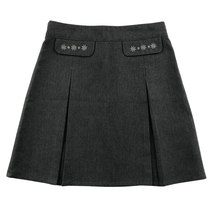 M&S girls grey floral embroidered adjustable waistband school skirt
