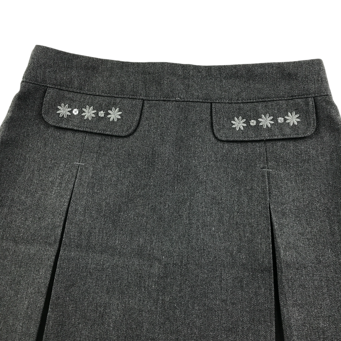 M&S girls grey floral embroidered adjustable waistband school skirt
