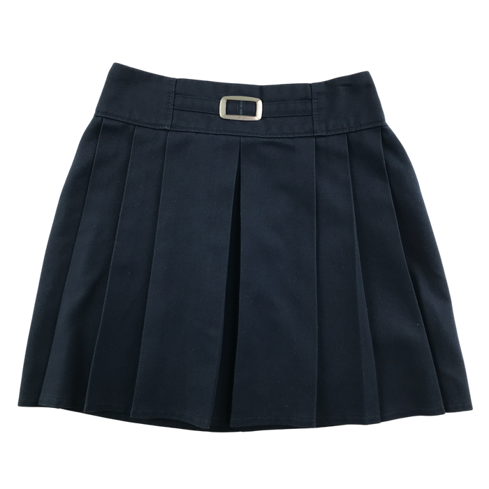 M&S girls navy adjustable waistband pleated buckle detail school skirt