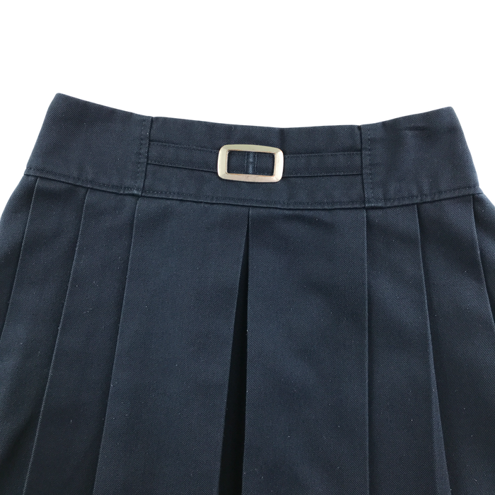 M&S girls navy adjustable waistband pleated buckle detail school skirt