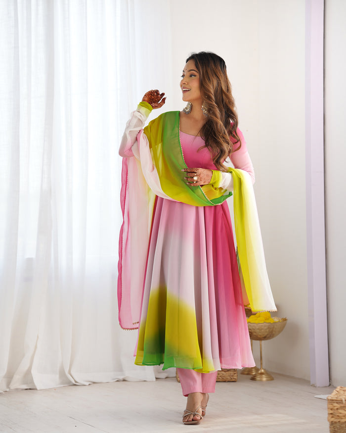 Multi Pink Color Georgette Three Piece Anarkali Suit