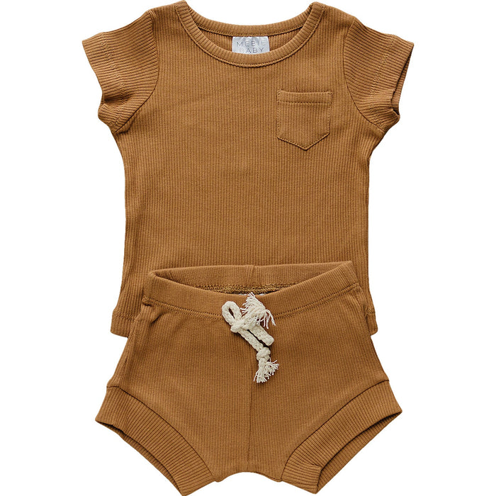 Mustard Organic Cotton Ribbed Short Set