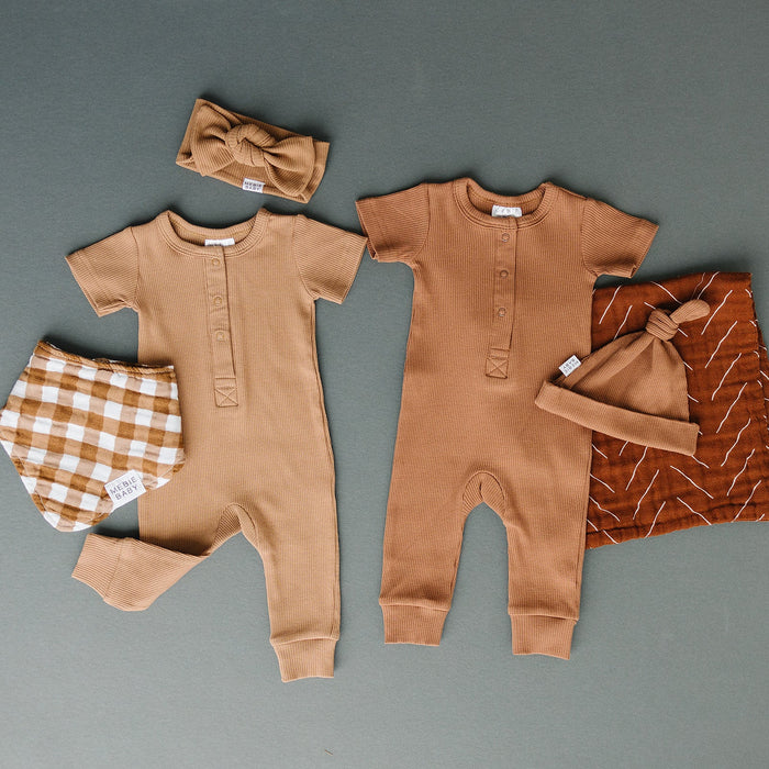 Mustard Organic Cotton Ribbed Snap Romper