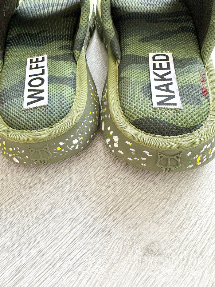 NAKED WOLFE Vegas Logo Embossed Mesh Army Camo Sandals Slide - House Of Huntington