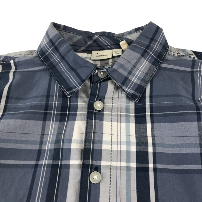 Nameit shirt 11-12 years greyish blue and white checked button up cotton shirt