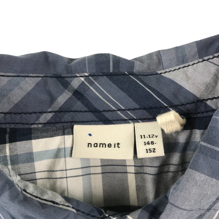 Nameit shirt 11-12 years greyish blue and white checked button up cotton shirt