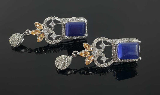 Navy Blue Cleopatra style earrings with silver base - NATASHAHS
