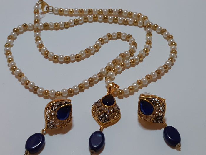 Navy Blue Golden Base Pendant Set - NATASHAHS
