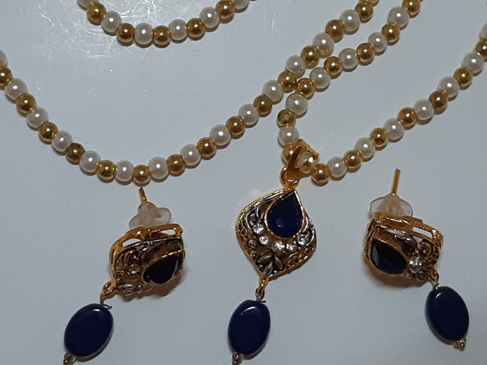 Navy Blue Golden Base Pendant Set - NATASHAHS