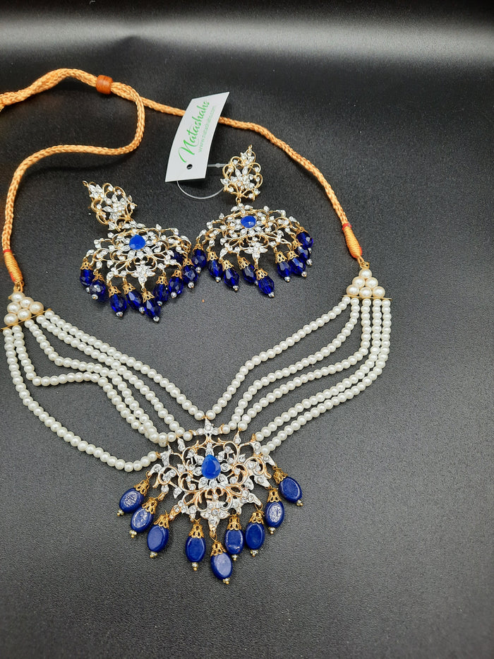 NAVY BLUE ROYAL STYLE EARRINGS & CHOKER FOR ROYAL PEOPLE - NATASHAHS