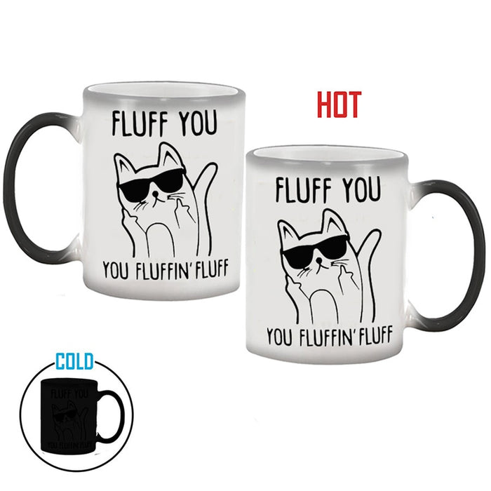 New 350mL FLUFF YOU Funny Cat Magic Colour Changing Mug