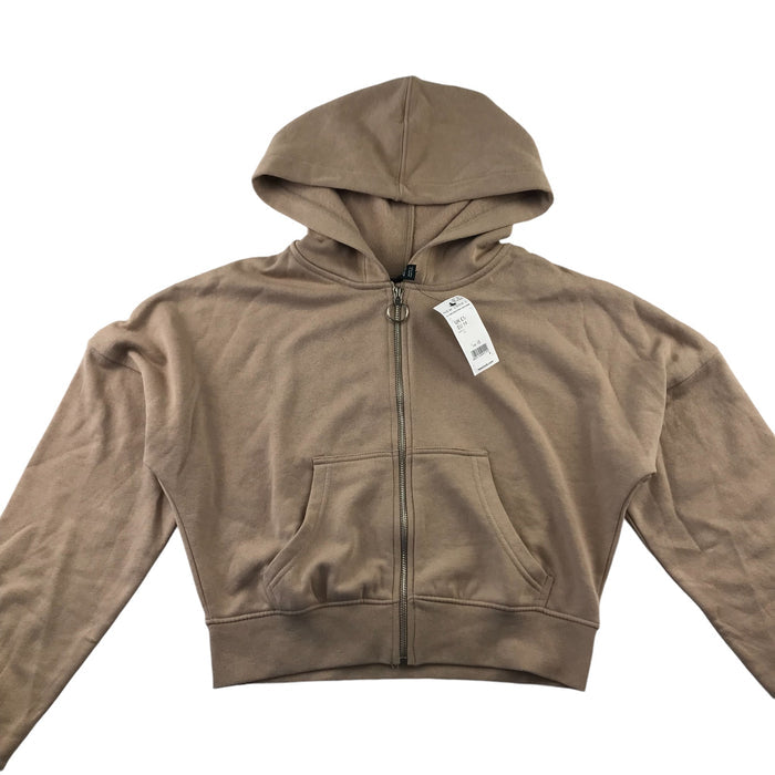 New Look 14-15 years dark beige brown zipped cropped hoodie