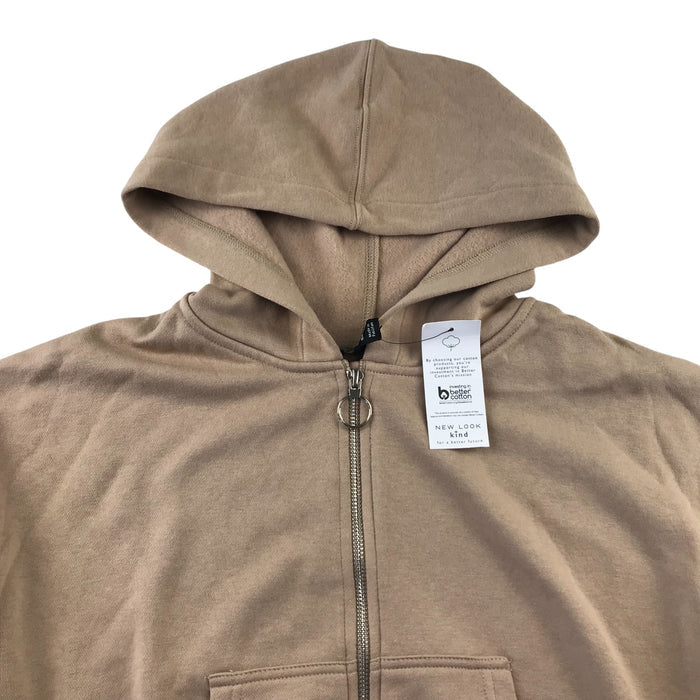 New Look 14-15 years dark beige brown zipped cropped hoodie